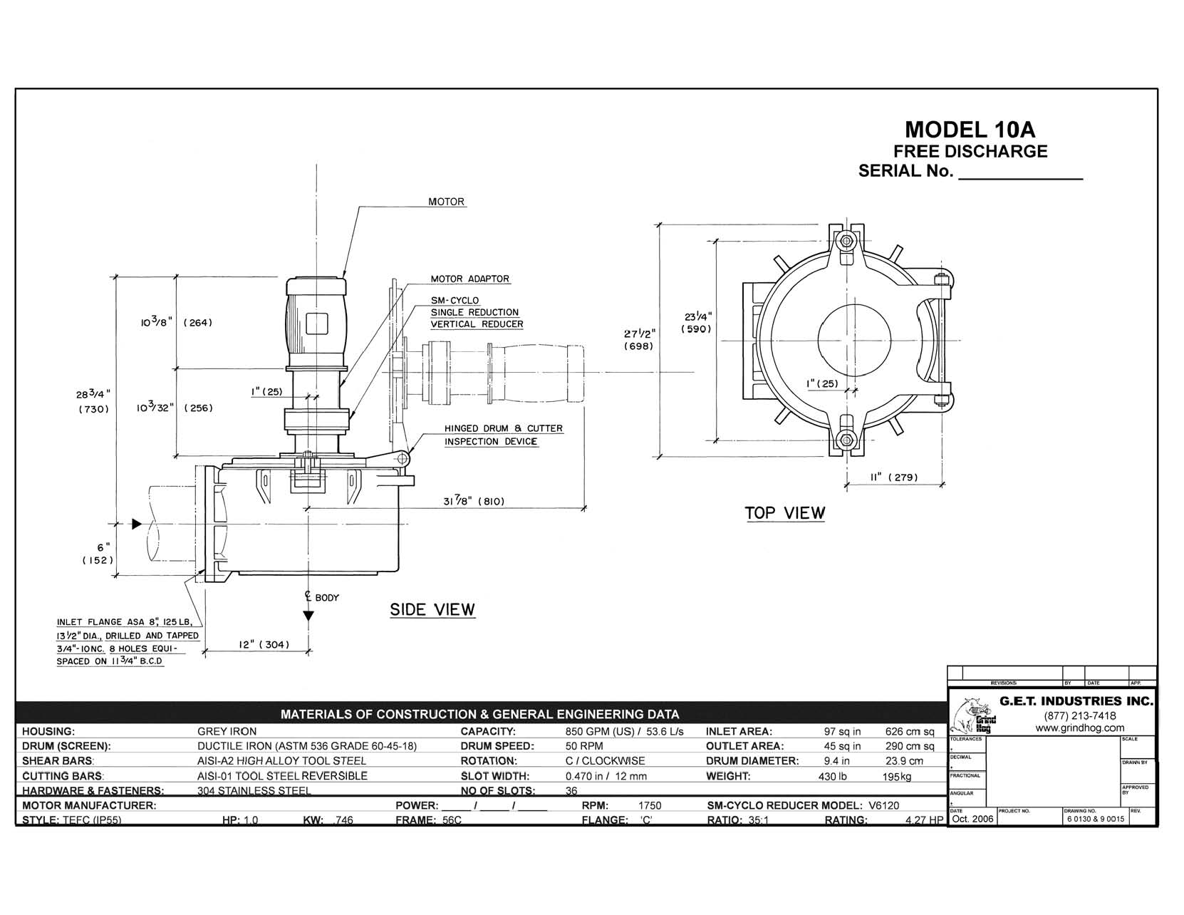 data drawing for Model 10A