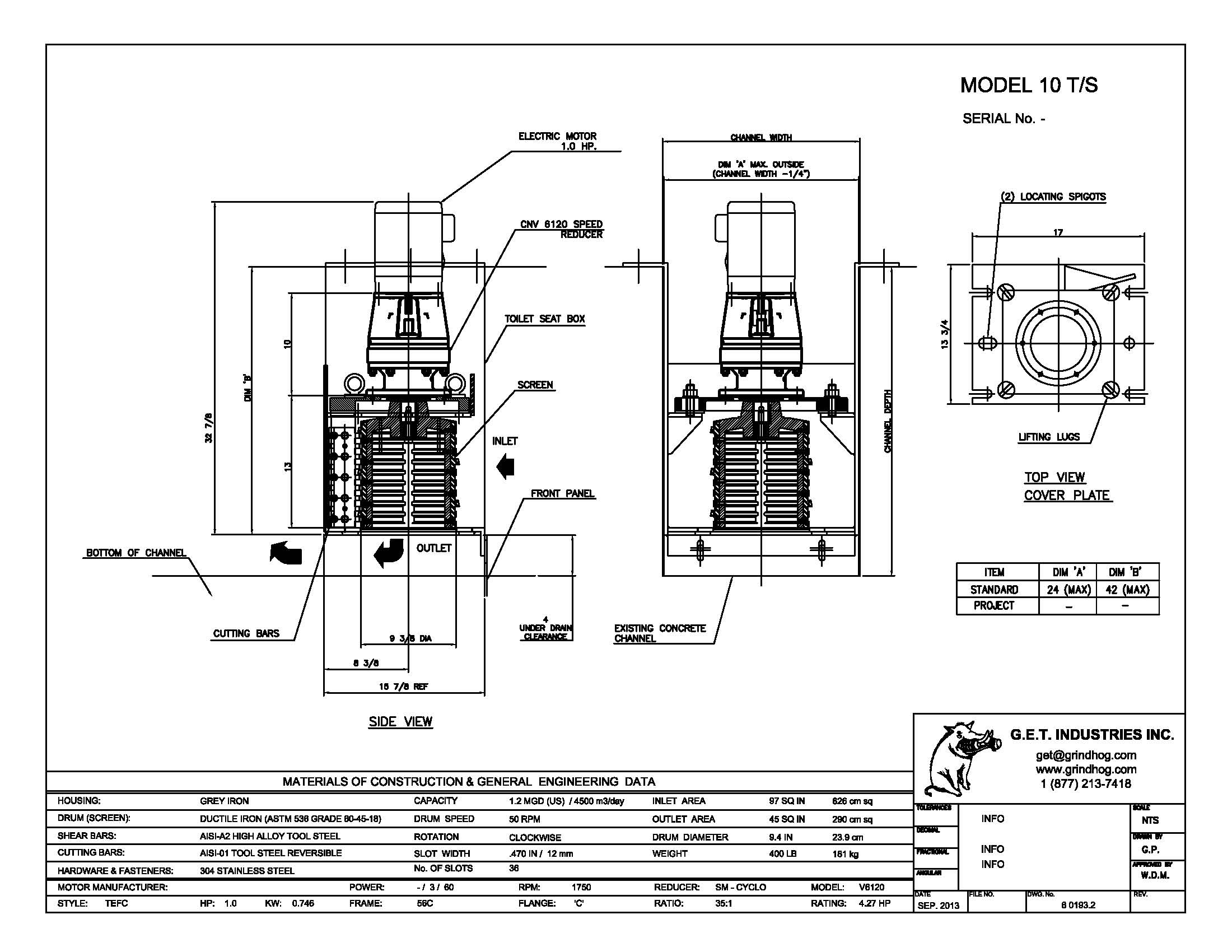 data drawing for Model 10 T/S