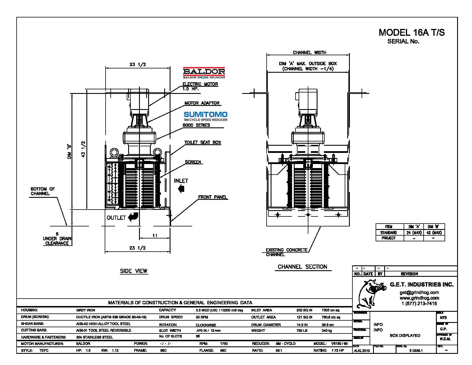 data drawing for Model 16A T/S