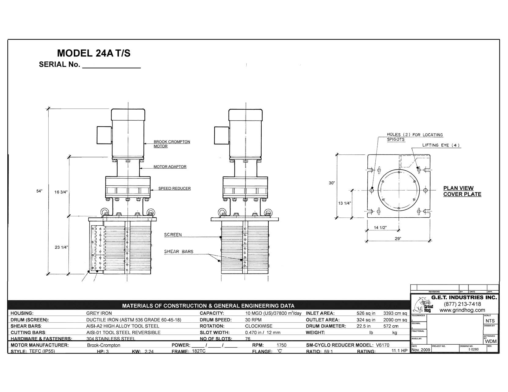 data drawing for Model 24A T/S